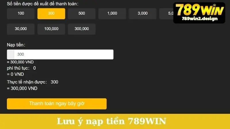 Một vài lưu ý quan trọng trong quá trình nạp tiền 789WIN